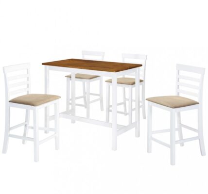 Barový stôl a stolička sada 5 kusov hnedo-bielej Dekorhome,Barový stôl a stolička sada 5 kusov hnedo-bielej Dekorhome