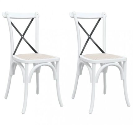 Jedálenská stolička 2 ks buk / ratan Dekorhome Čierna / biela,Jedálenská stolička 2 ks buk / ratan Dekorhome Čierna / biela