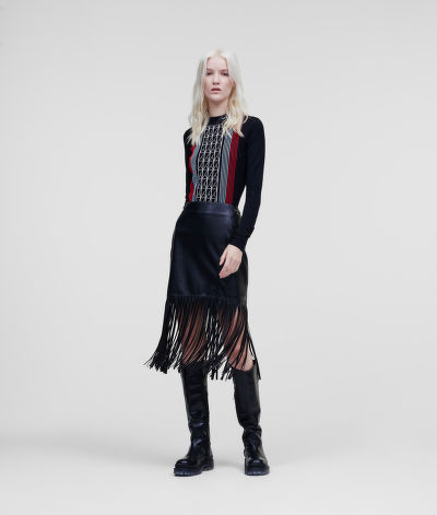 Sukňa Karl Lagerfeld Faux Leather Skirt W/ Fringes