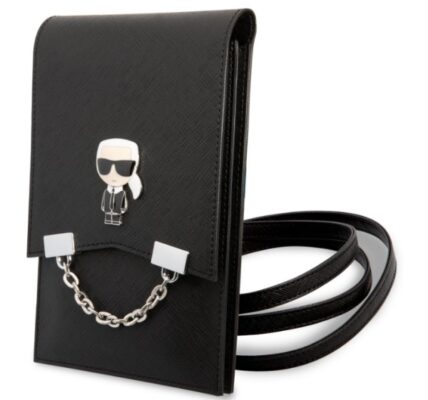 Karl Lagerfeld Saffiano Metal Ikonik Wallet Phone Bag, black