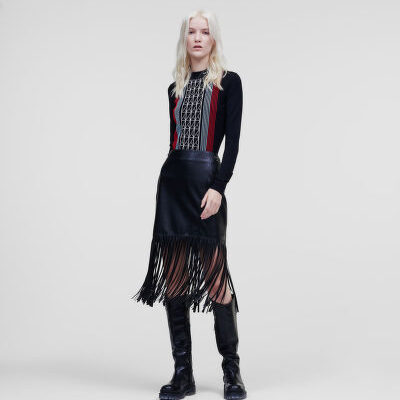 Sukňa Karl Lagerfeld Faux Leather Skirt W/ Fringes