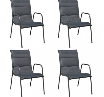 Stohovateľné záhradné stoličky 4 ks oceľ / textilen Dekorhome Čierna,Stohovateľné záhradné stoličky 4 ks oceľ / textilen Dekorhome Čierna