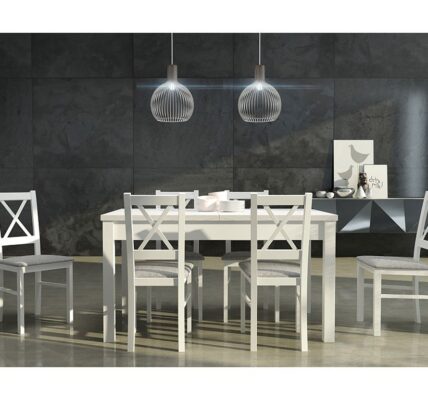 Drewmix Jedálenský set – stôl MODENA I / stoličky NILO X (1+6) Drevo: Biela