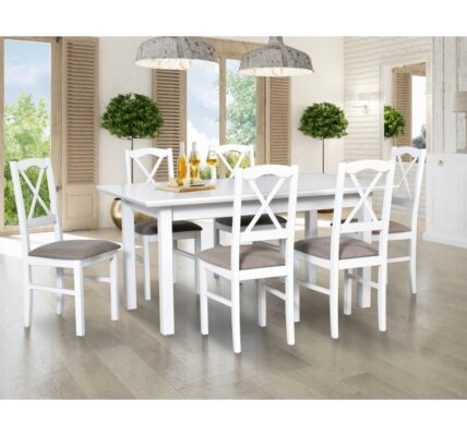 Drewmix Jedálenský set – stôl WENUS V LS / stoličky NILO XI (1+6) Drevo: Biela