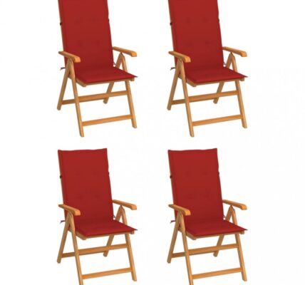 Záhradná stolička 4 ks teak / látka Dekorhome Červená,Záhradná stolička 4 ks teak / látka Dekorhome Červená