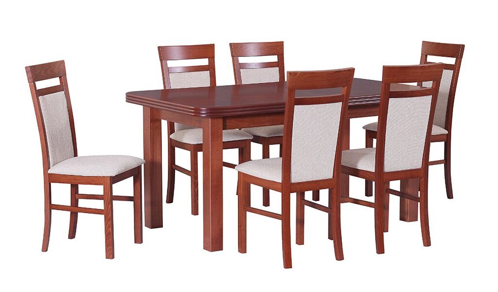 Drewmix Jedálenský set – stôl WENUS V / stoličky MILANO VI (1+6) Drevo: Gaštan