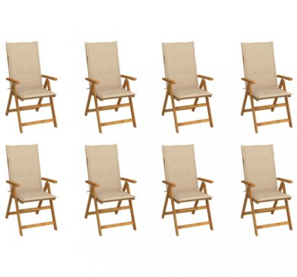 Skladacia záhradná stolička s poduškami 8 ks akácie / látka Dekorhome Béžová,Skladacia záhradná stolička s poduškami 8 ks akácie / látka Dekorhome Béž
