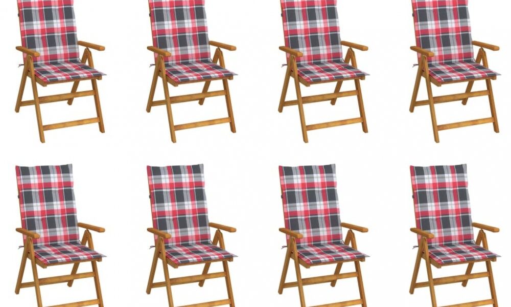 Skladacia záhradná stolička s poduškami 8 ks akácie / látka Dekorhome Biela / červená,Skladacia záhradná stolička s poduškami 8 ks akácie / látka Deko