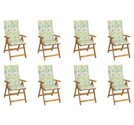 Skladacia záhradná stolička s poduškami 8 ks akácie / látka Dekorhome Kvety vzor,Skladacia záhradná stolička s poduškami 8 ks akácie / látka Dekorhome