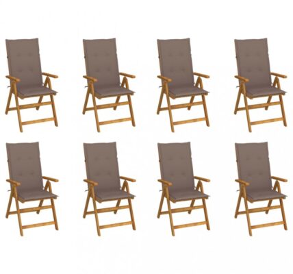 Skladacia záhradná stolička s poduškami 8 ks akácie / látka Dekorhome Sivohnedá taupe,Skladacia záhradná stolička s poduškami 8 ks akácie / látka Deko