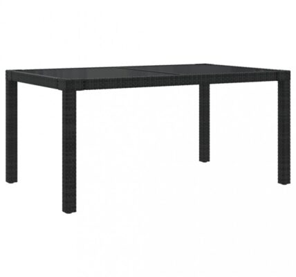 Záhradný stôl 150x90x75 cm sklo / polyratan Dekorhome Čierna,Záhradný stôl 150x90x75 cm sklo / polyratan Dekorhome Čierna