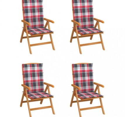 Záhradná stolička 4 ks teak / látka Dekorhome Biela / červená,Záhradná stolička 4 ks teak / látka Dekorhome Biela / červená