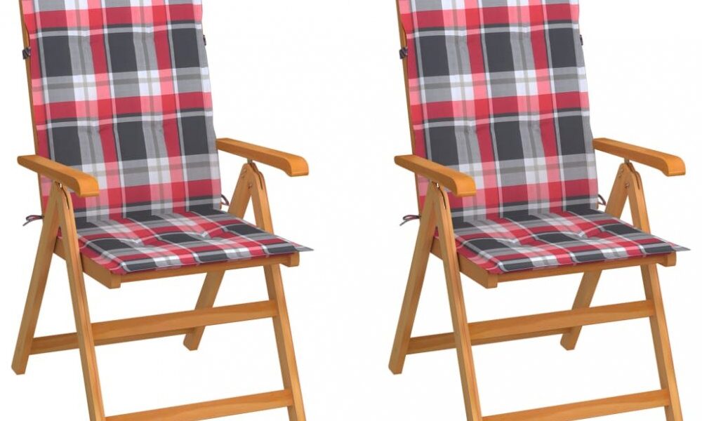 Záhradná stolička 2 ks teak / látka Dekorhome Biela / červená,Záhradná stolička 2 ks teak / látka Dekorhome Biela / červená