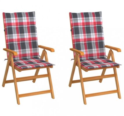 Záhradná stolička 2 ks teak / látka Dekorhome Biela / červená,Záhradná stolička 2 ks teak / látka Dekorhome Biela / červená