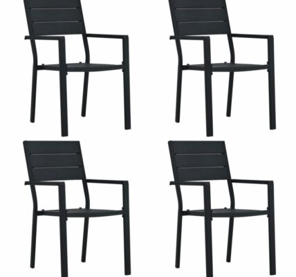 Záhradné stoličky 4 ks HDPE drevený vzhľad Dekorhome Čierna,Záhradné stoličky 4 ks HDPE drevený vzhľad Dekorhome Čierna