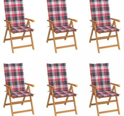 Záhradná stolička 6 ks teak / látka Dekorhome Červená / biela,Záhradná stolička 6 ks teak / látka Dekorhome Červená / biela