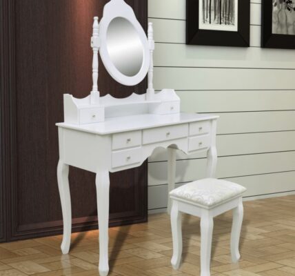 Toaletný stolík s taburetom biela Dekorhome,Toaletný stolík s taburetom biela Dekorhome