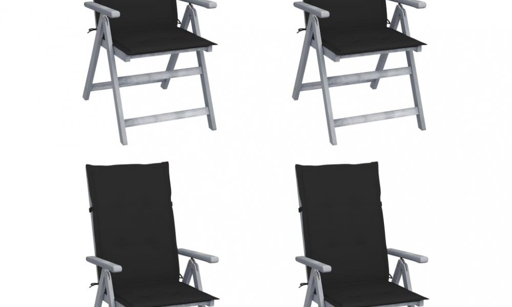 Záhradná polohovacie stolička s poduškami 4 ks Dekorhome Čierna,Záhradná polohovacie stolička s poduškami 4 ks Dekorhome Čierna