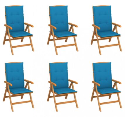 Záhradná stolička 6 ks teak / látka Dekorhome Svetlo modrá,Záhradná stolička 6 ks teak / látka Dekorhome Svetlo modrá