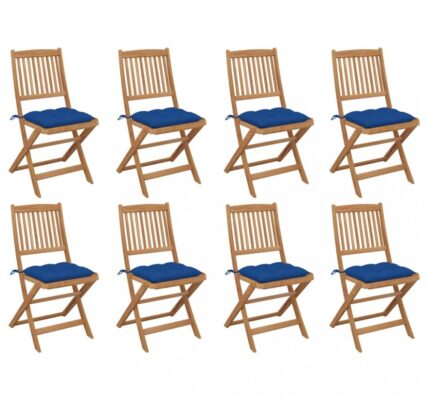 Skladacia záhradná stolička s poduškami 8 ks Dekorhome Modrá,Skladacia záhradná stolička s poduškami 8 ks Dekorhome Modrá