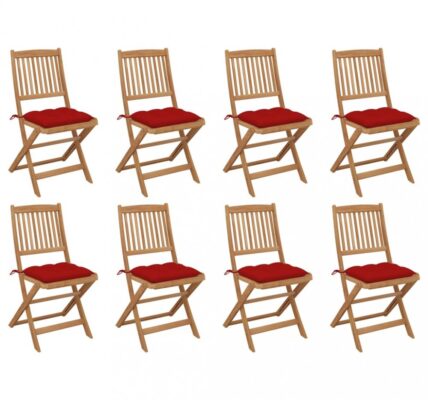 Skladacia záhradná stolička s poduškami 8 ks Dekorhome Červená,Skladacia záhradná stolička s poduškami 8 ks Dekorhome Červená