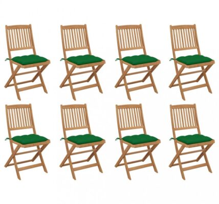 Skladacia záhradná stolička s poduškami 8 ks Dekorhome Zelená,Skladacia záhradná stolička s poduškami 8 ks Dekorhome Zelená
