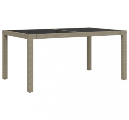 Záhradný stôl 150x90x75 cm sklo / polyratan Dekorhome Béžová / čierna,Záhradný stôl 150x90x75 cm sklo / polyratan Dekorhome Béžová / čierna