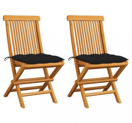 Skladacia záhradná stolička s poduškami 2 ks teak Dekorhome Čierna,Skladacia záhradná stolička s poduškami 2 ks teak Dekorhome Čierna