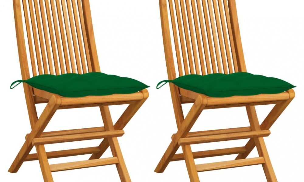 Skladacia záhradná stolička s poduškami 2 ks teak Dekorhome Zelená,Skladacia záhradná stolička s poduškami 2 ks teak Dekorhome Zelená