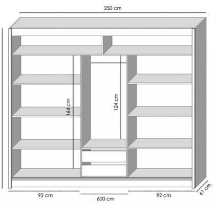 Šatníková skriňa Eira – 250x215x61 (biela) – II. akosť