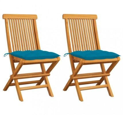 Skladacia záhradná stolička s poduškami 2 ks teak Dekorhome Svetlo modrá,Skladacia záhradná stolička s poduškami 2 ks teak Dekorhome Svetlo modrá