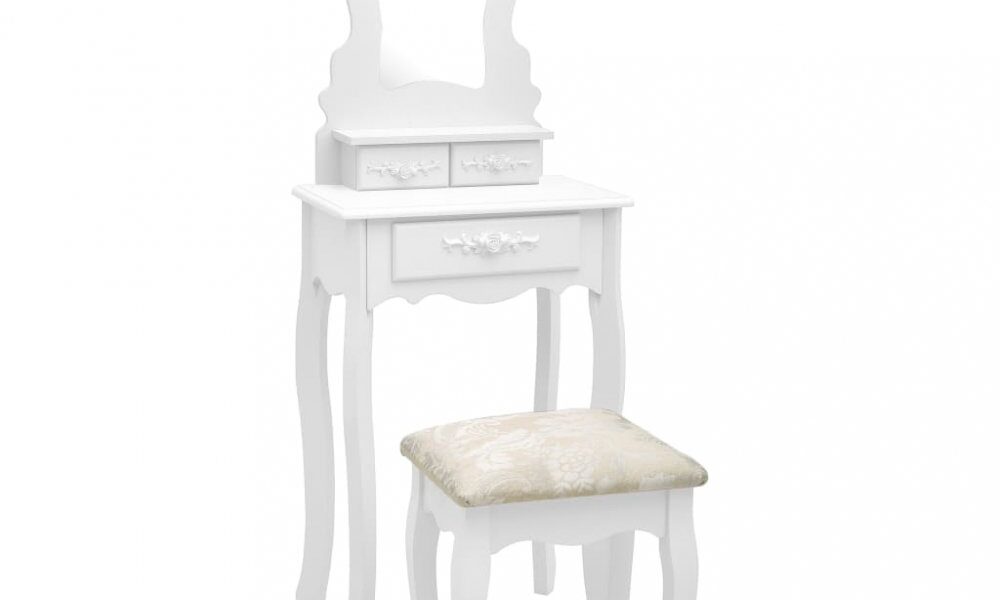 Toaletný stolík s taburetom Dekorhome Biela,Toaletný stolík s taburetom Dekorhome Biela