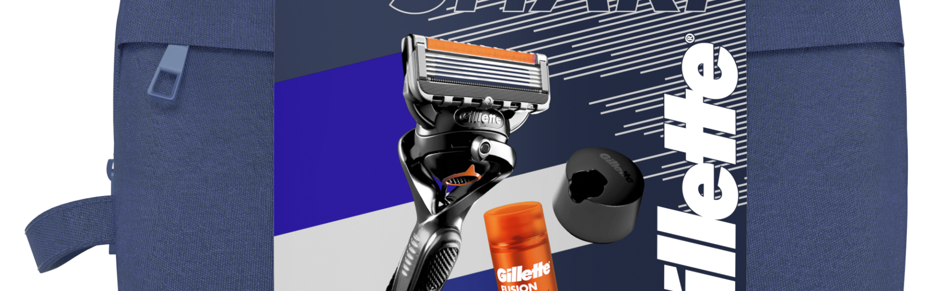 Gillette Proglide Holiaci strojček + náhradná hlavica + Fusion Senitive Gel 200ml + Stojan na strojček + kozmetická taška 5 ks