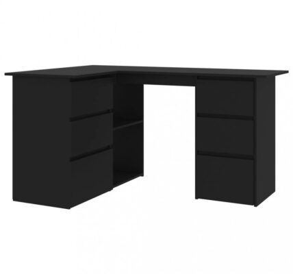 Rohový písací stôl so zásuvkami 145×100 cm Dekorhome Čierna,Rohový písací stôl so zásuvkami 145×100 cm Dekorhome Čierna