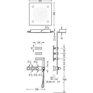 Tres Exclusive – Podomietkový termostatický sprchovací set BLOCK SYSTEM Chromotherapy s uzáverom a reguláciou prietoku (3-cestná) 20725304