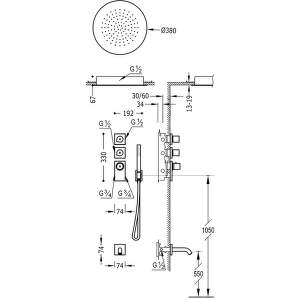 Tres Exclusive – Podomietkový termostatický vaňový set BLOCK SYSTEM s uzáverom a reguláciou prietoku (3-cestný) 20635302