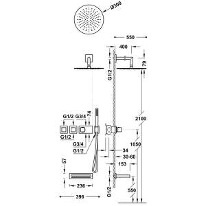 Tres Exclusive – Podomietkový termostatický vaňový set BLOCK SYSTEM s uzáverom a reguláciou prietoku (3-cestná) 20735308AC