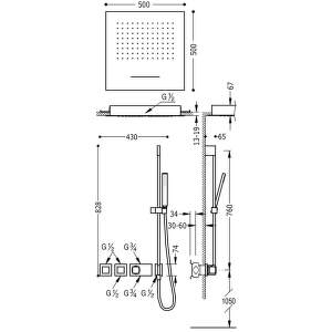 Tres Exclusive – Podomietkový termostatický sprchovací set BLOCK SYSTEM s uzáverom a reguláciou prietoku (3-cestná) 20725311AC