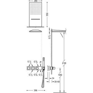 Tres Exclusive – Podomietkový termostatický sprchovací set BLOCK SYSTEM s uzáverom a reguláciou prietoku (3-cestná) 20725302