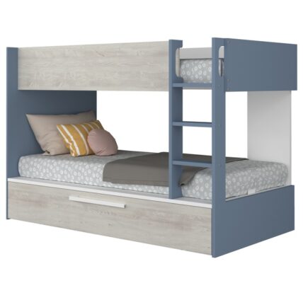 Sconto Poschodová posteľ EMMET II pínia cascina/modrá, 90×200 cm
