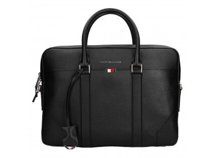 Pánska kožená business taška na notebook Tommy Hilfiger – čierna