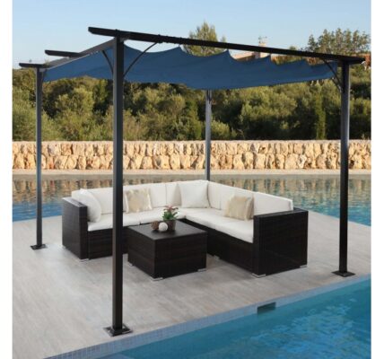 Pergola so sťahovacou strechou 3×3 m Dekorhome Modrá,Pergola so sťahovacou strechou 3×3 m Dekorhome Modrá