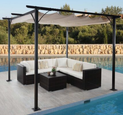 Pergola so sťahovacou strechou 3×3 m Dekorhome Krémová,Pergola so sťahovacou strechou 3×3 m Dekorhome Krémová