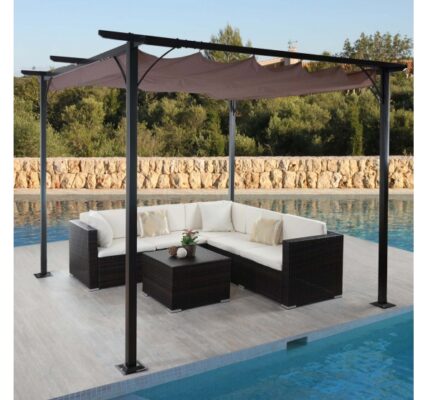 Pergola so sťahovacou strechou 3×3 m Dekorhome Sivá,Pergola so sťahovacou strechou 3×3 m Dekorhome Sivá