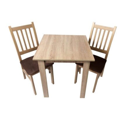 Jedálenský set Timmy – 2x stolička, 1x stôl (dub sonoma, hnedá)