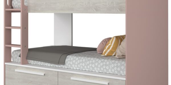 Sconto Poschodová posteľ EMMET VII pínia cascina/staroružová, 90×200 cm