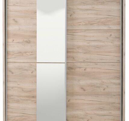 Šatníková skriňa s posuvnými dverami a zrkadlom louis 180 – dub šedý