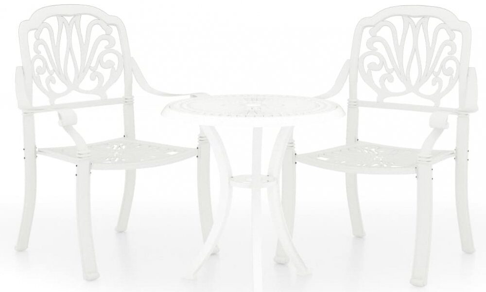 Záhradný bistro set 3 ks liaty hliník Dekorhome Biela,Záhradný bistro set 3 ks liaty hliník Dekorhome Biela