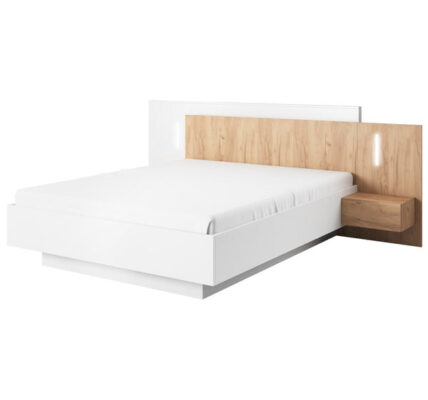 Posteľ Duras, 160×200, biela/dub, 2x nočný stolík, s výklopom