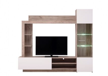 Obývacia stena s osvetlením sarun – dub sivý/biela